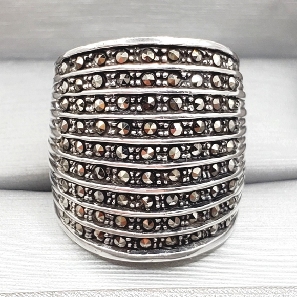 Marcasite 925 Sterling Silver 9 Row Statement Ring
